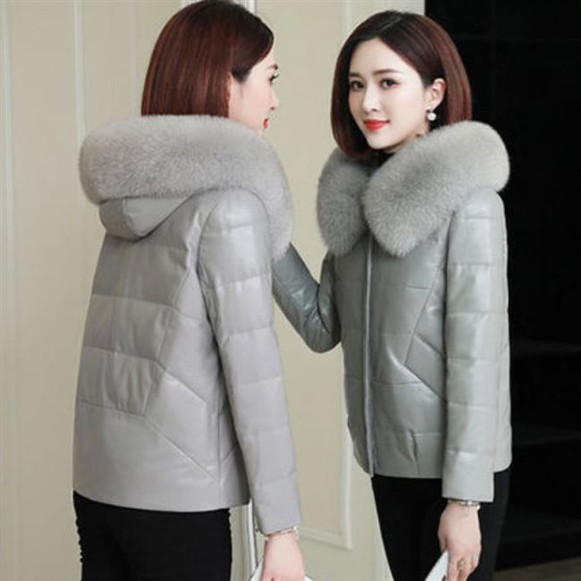 . Áo khoác cotton nữ xuống pu da nữ giả lông áo ngắn cổ lông lớn 2019 mới trùm đầu - Bông