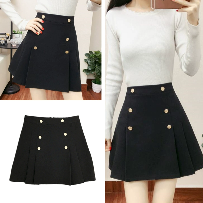 Size lớn nữ cao eo mỏng váy đôi ngực béo mm mùa thu đông phiên bản hàn quốc váy ngắn a-line hoang dã gói váy hông 200 kg - Váy