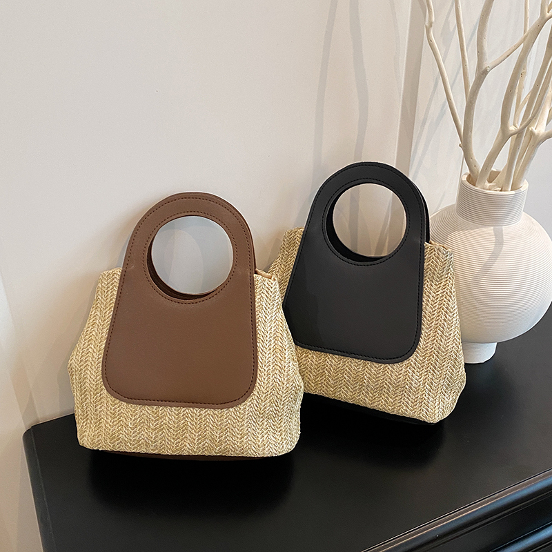 Straw Woven Bucket Bag Lunch Box Tote Bag for Women for Work, School, Vacation, Lunch Bag Tote Bag Woven Bucket Bag