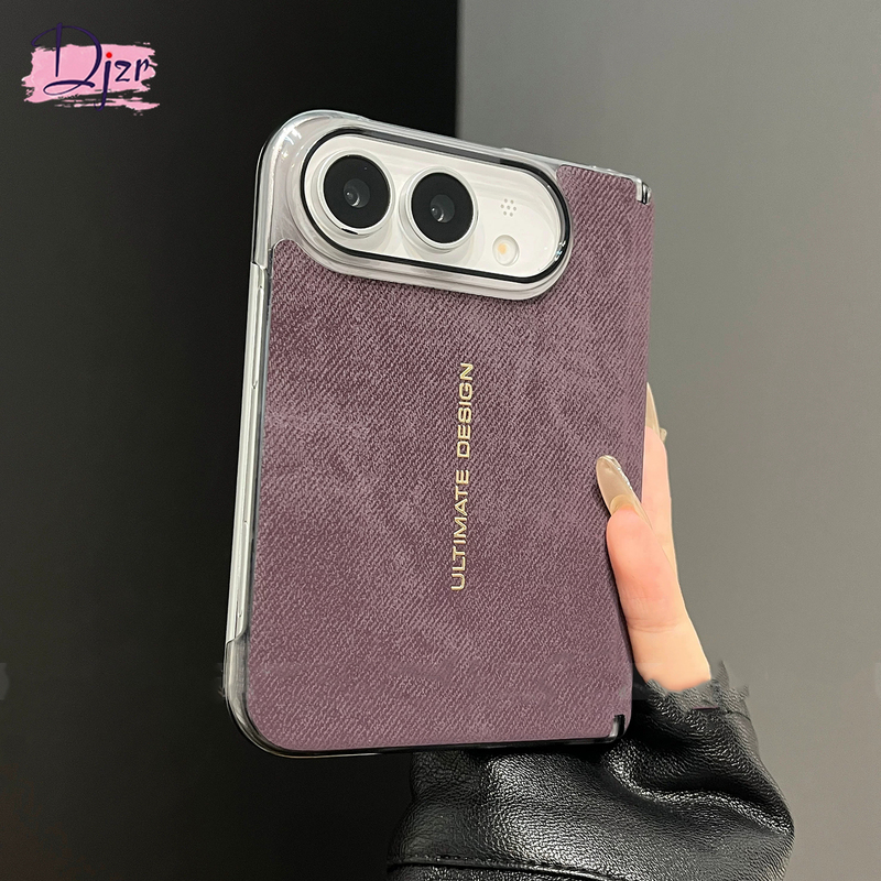 Suitable for Iphoneduo Mobile Phone Case, Women's New Ultra-High-End Dark Purple Denim Leather Texture Skin-Feel Shell, Suitable for Apple 18Fold Wide Foldable Screen, Couple's Full-Cover Mid-Axis Anti-Fall Protective Case