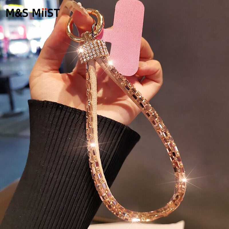 High-End Pink Sparkling Diamond Phone Chain, Short Pendant, Rhinestone Wrist Chain, Anti-Lost, Stunning with Clip, Phone Lanyard