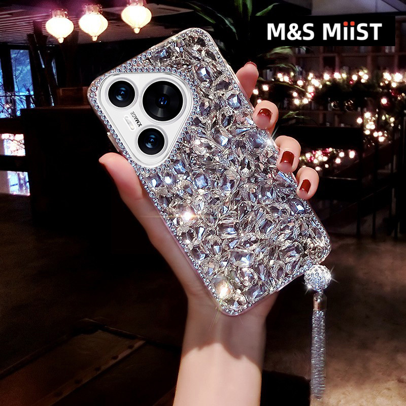 British M&S Miist Suitable for Huawei Phone Case New Model 2025 High-End Full Diamond Pura70Pro Fashionable Rhinestone Tassel Lens P60 Full Protection Anti-Drop P50 Women's Bracelet Protective Case