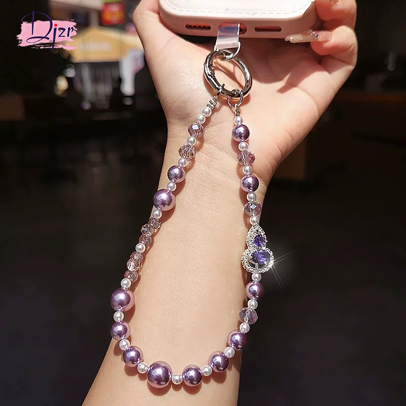 High-End New Style Sparkling Diamond Gourd Crystal Pearl Phone Chain, Very Beautiful Beaded Wrist Chain, Anti-Lost Phone Lanyard