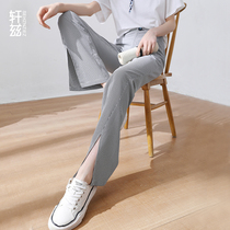 Hinds houndstooth flared pants womens summer thin section loose split 2021 new high waist thin micro-la mop pants