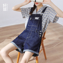 Hinds bib pants womens summer thin loose denim shorts 2021 new high waist age reduction wide leg straight pants