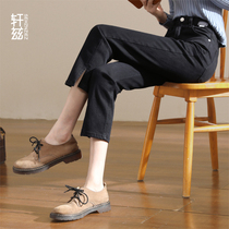 Xuan Zi black jeans women autumn and winter 2021 New High waist loose slim split nine straight pipe pipe pants