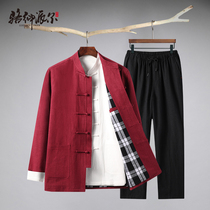 Luo Shenpai Tang suit male middle-aged and elderly Chinese style long-sleeved cotton and linen father size mens coat Chinese Hanfu