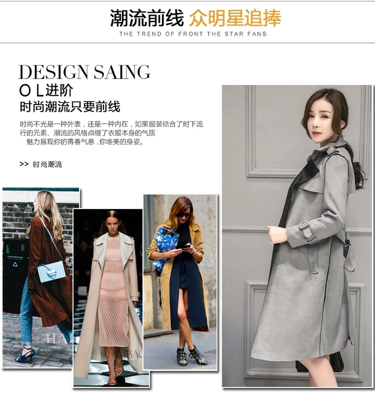 2018 new slim da lộn áo gió chic mùa xuân và mùa thu Hàn Quốc phiên bản của phần dài của da con hoăng coat ladies coat