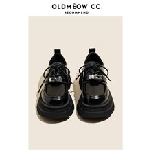 2024 Spring New Product Thick Sole Black Small Leather Shoes Women's Genuine Leather Spring New Lace up British Style Versatile loafers