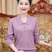 Middle aged mother Spring and autumn long sleeves knit undershirt for elderly women in womens clothing foreign air-turned-shirts T-shirts thin