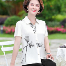 Middle Aged Seniors Summer T-shirt Blouse Women 2022 Mom Loaded Short Sleeve Shirt Fashion Printed Mulberry Silk Cardiovert