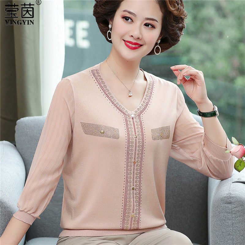 Mother's wear 2022 spring new loose top middle-aged middle-aged spring thin bottoming shirt T-shirt small shirt female