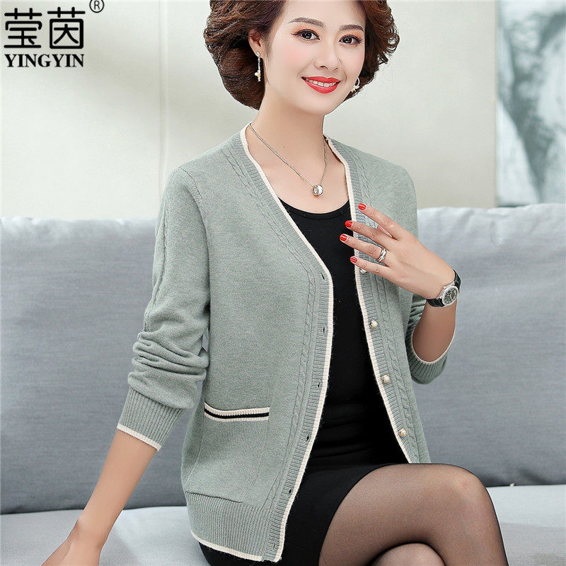 Mom Spring Dress New Jersey Middle-aged Woman 40 Year Old 50 With Pocket Blouse Mid-Aged Women's Knitted Sweatshirt Jacket