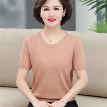 2022 new Mom Ocean Gas Ice Silk Short sleeves 50-year-old middle-aged female summer clothing knitted t-shirt with elderly loose blouse
