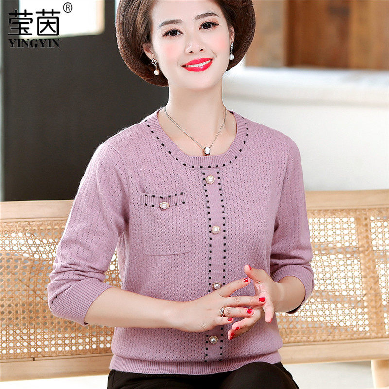 2022 Spring loaded new middle aged women's clothing sweaters undershirt 50-year-old mom loaded with spring autumn-knitted sweatshirt loose blouse