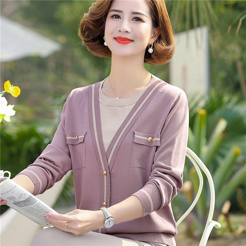 Mom in spring for a little shirt fake two 2022 new 50-year-old woman spring clothing fashion jersey-knit cardio-hoodie
