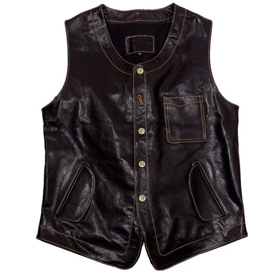 日本川西植鞣胎牛皮！独角兽扣子！天神复古工装真皮马甲男背心
