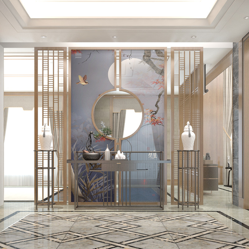 Modern Chinese solid wood screen partition Xuanguan Living room High partition Hotel Tea Society Custom Partition Wall Brief art