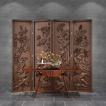 Modern new Chinese solid wood relief partition Xuanguan Living room Screen Shelf Partition Hotel Tea Social Custom Folding Screen