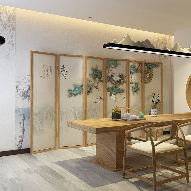 New Chinese-style screen partition welcome guest pine solid wood living room folding screen can be customized modern creative classical georgette