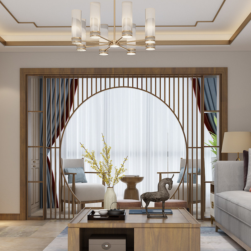 Modern Chinese-style solid wood screen partition living room study round arch fence moon hole door rack entry door