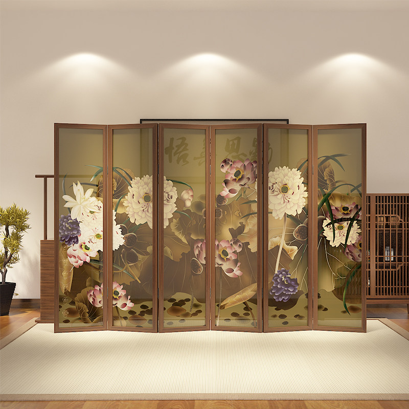 Modern Chinese solid wood screen partition living room bedroom mobile folding screen partition study tea room hotel screen partition