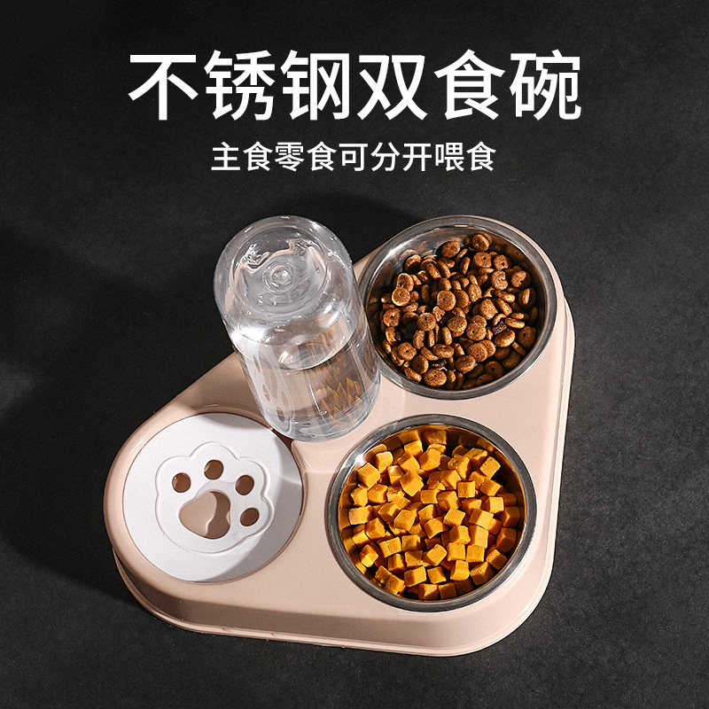 Cat bowls double bowl automatic drinking water pet dog food basin cat food bowls dog bowls anti-turning cat rice bowls and water bowls one body