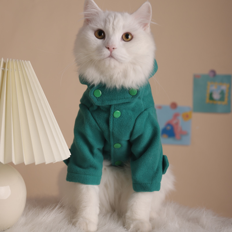 Kitty Clothes Autumn winter Anti-fall Mao Winter Warm Cloth Occasionally Cat Young Cat Kitcat Pet Cat Owl in short blue cat windsuit