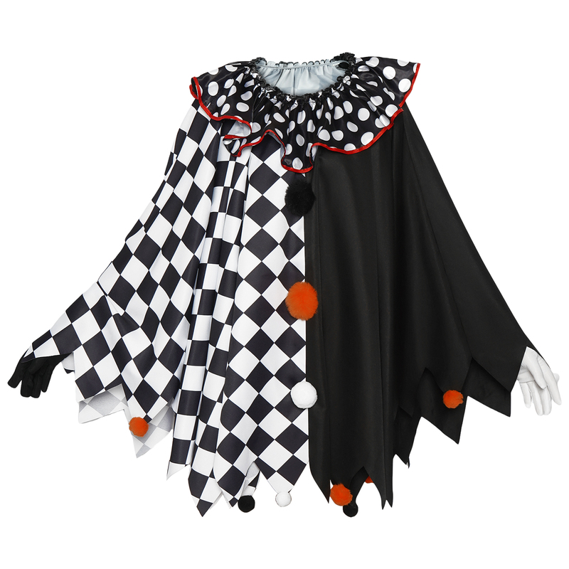 Christmas Black and White Cloak Cosplay Costume Horror Clown Women's Costume Masquerade Adult Cosplay Stage Performance Costume