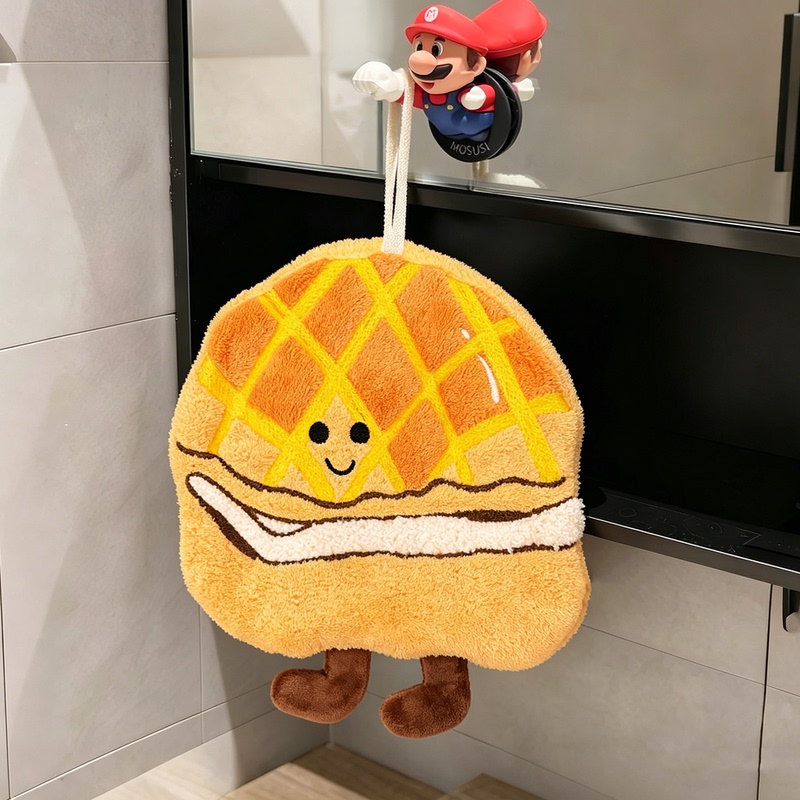 Hong Kong-Style Hanging Hand Towel, Cute Cartoon Thickened Coral Fleece Pineapple Oil Toast Creative Kitchen Cloth