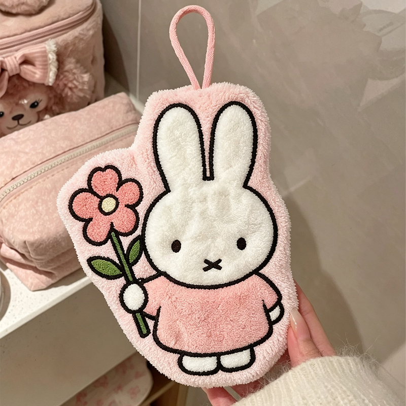 Cute Cartoon Girl Heart Bunny Hand Towel Hanging Type for Kitchen and Bathroom, Coral Fleece, Absorbent, Thickened, Soft Towel