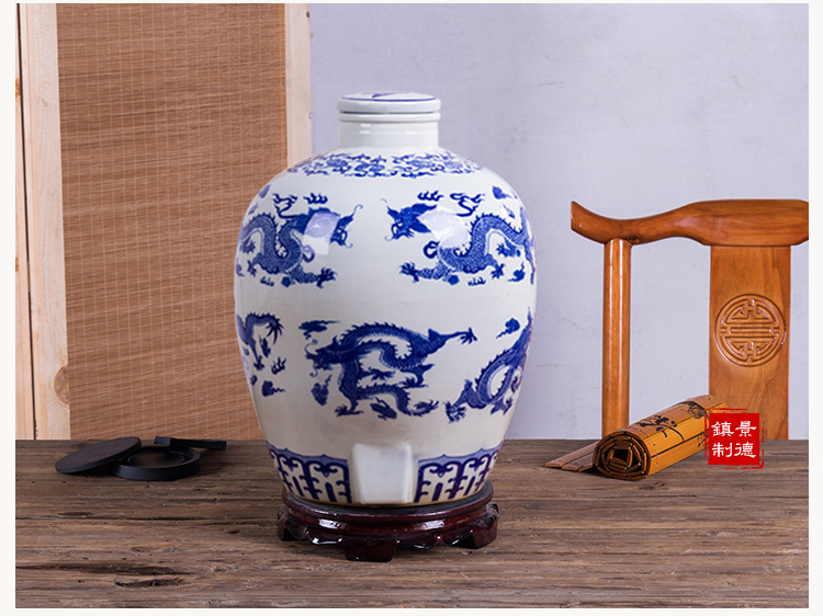 Blue and white ceramic jar mercifully wine is 50 kg 50 kg hip 30 jin wine liquor seal cylinder