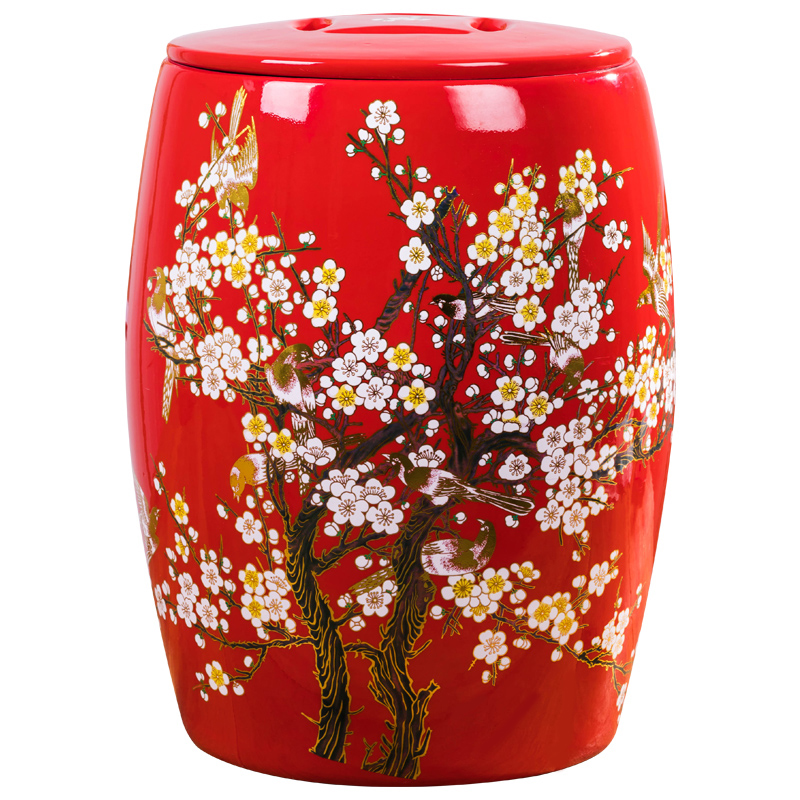 Festive red ceramic ricer box storage barrel oil tank storage sealed with cover ricer box home 30 jins of 50 pounds