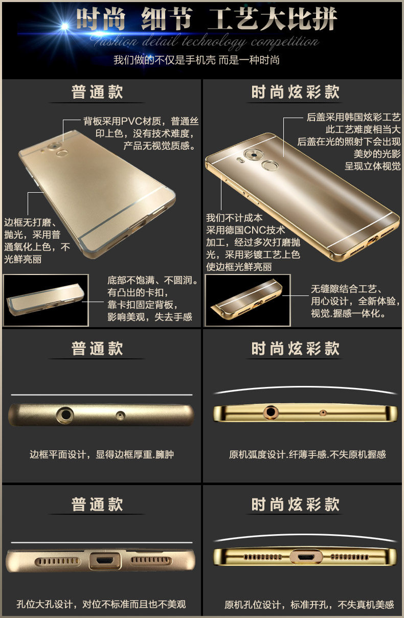 iy Ultra Slim Lightweight Aluminum Metal Bumper Dazzle Color Acrylic Back Cover Case for Huawei Mate 8