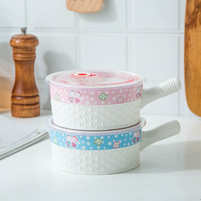 Creative handle mercifully rainbow such as bowl with cover and form a complete set with run lovely ceramic tableware students soup bowl bowl household rainbow such use