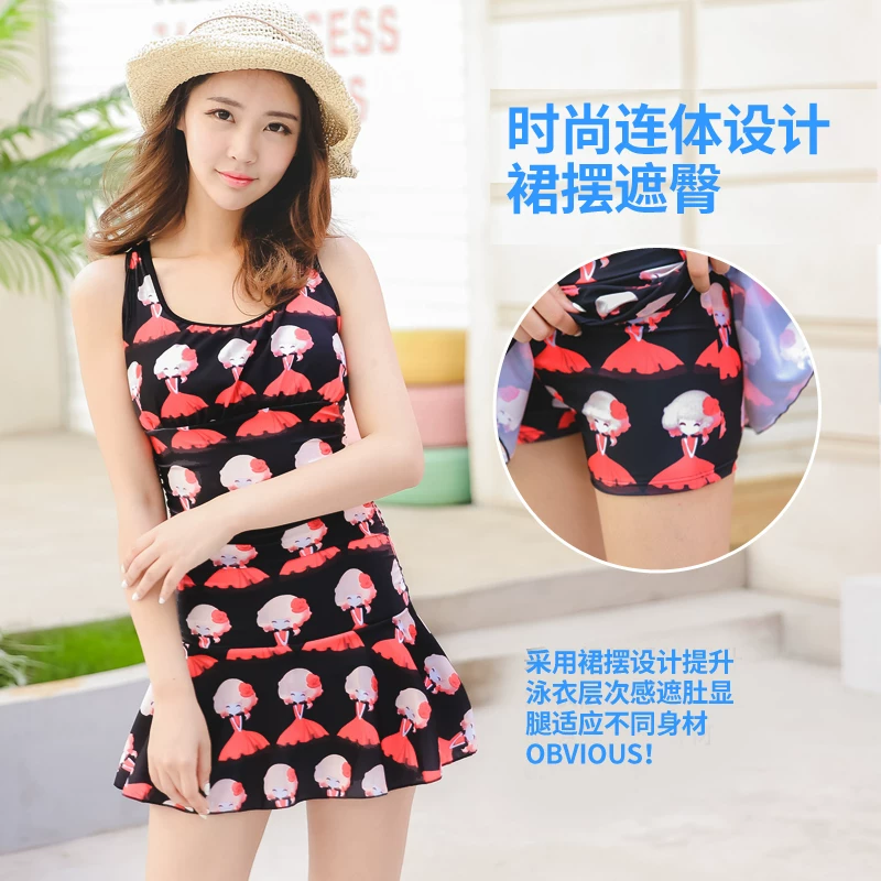陶阳 Black design swimwear for students, plus size