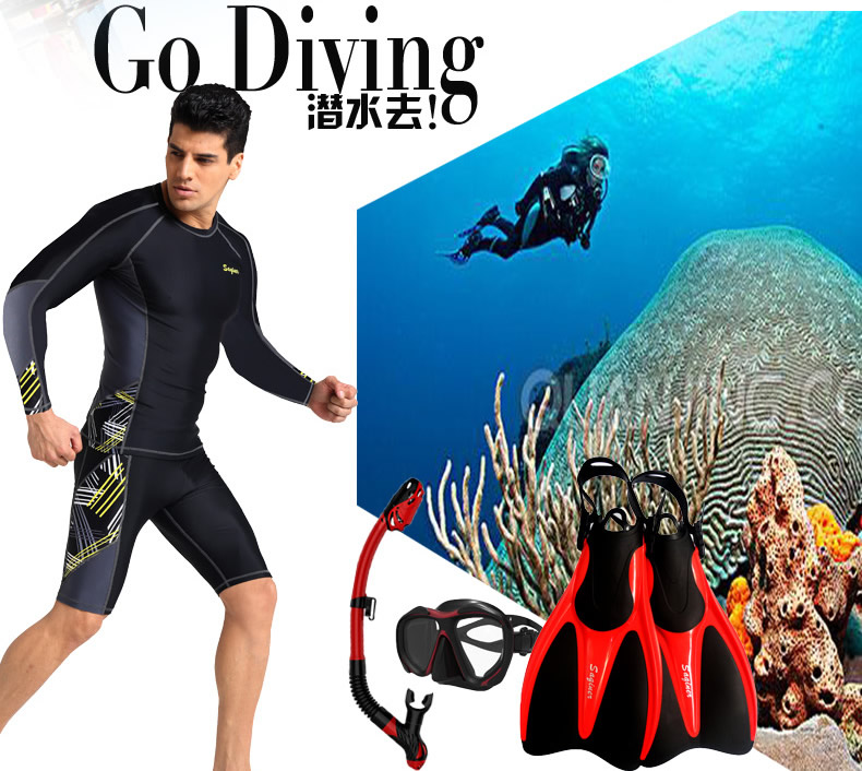 Đồ bơi nam mới chia tay áo chống nắng màu đen Đồ bơi áo khoác ngắn tay năm điểm quần bơi tay dài phù hợp với quần bơi quần bơi nam