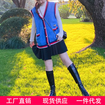 Ms striped edge embroidered sleeveless V-neck knitted cardigan jacket vest vest outer wear loose womens 2020 autumn and winter