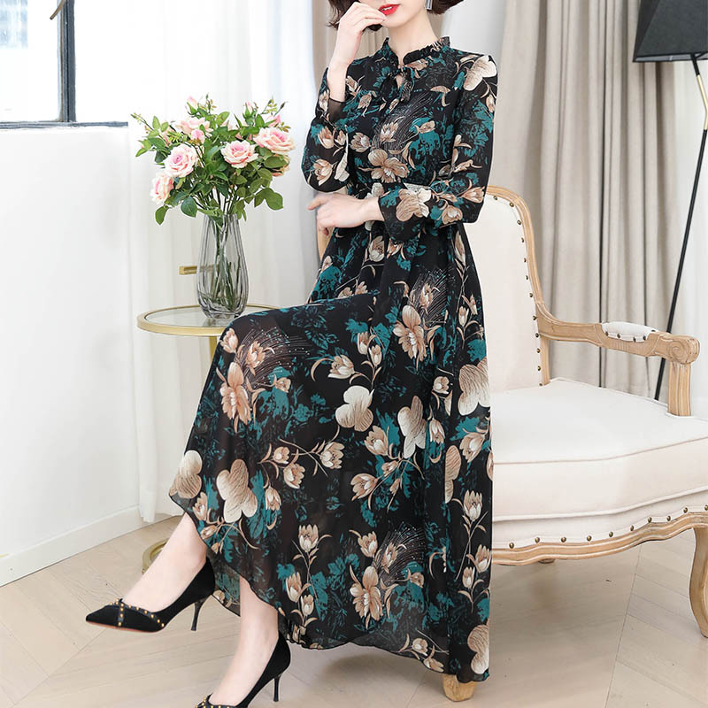 Chiffon Dress for Women, Spring and Autumn 2025 New Style, Long-Sleeved, Waist-Cinching, Slimming, Elegant, Floral Long Dress Chiffon Dress for Women, Spring and Autumn 2025 New Style, Long-Sleeved, Waist-Cinching, Slimming, Elegant, Floral Long Dress