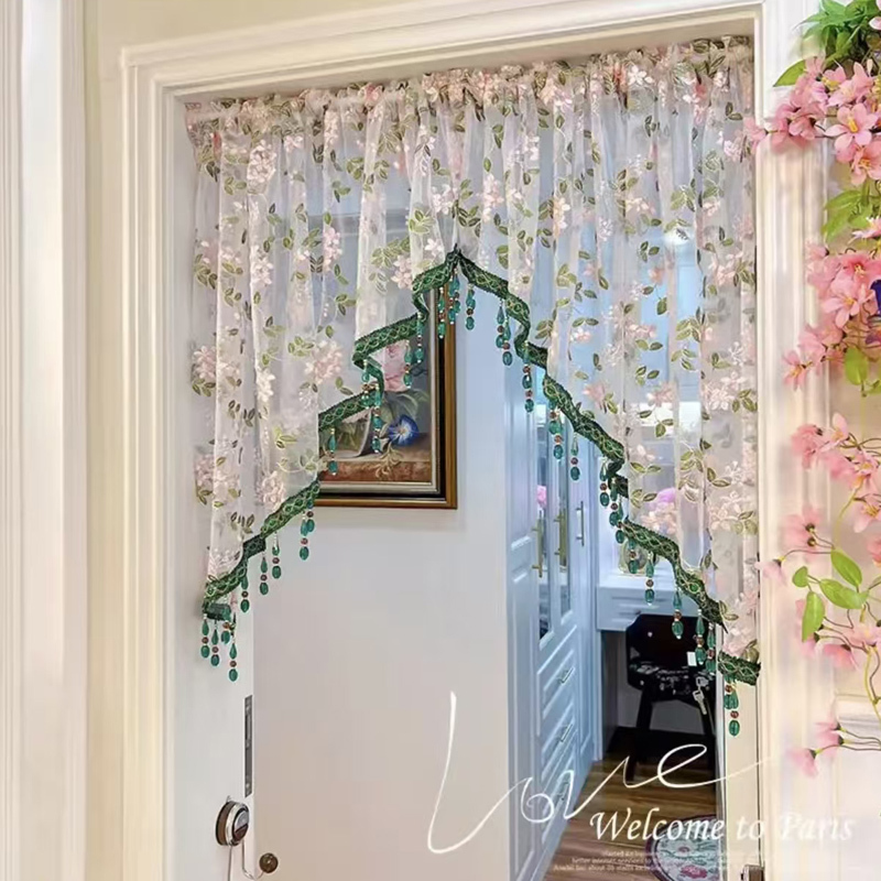 French-Style Door Curtain with Vintage Embroidery Lace, Short Curtain with a Sense of Atmosphere, Half Curtain, No-Drill Door Curtain, Corridor Door-To-Door Partition Curtain