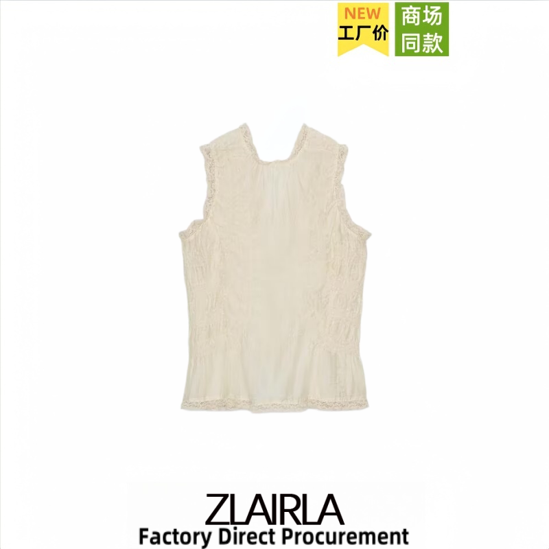 Za Women's Clothing Spring and Summer New Sweet and Stylish Sleeveless V-Neck Lace Trim Drape Shirt 3067036