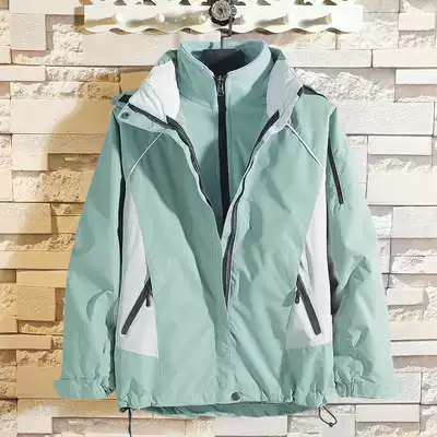 Outdoor charge women's Tide brand plus velvet thickened windproof waterproof three-in-one detachable ski mountaineering jacket