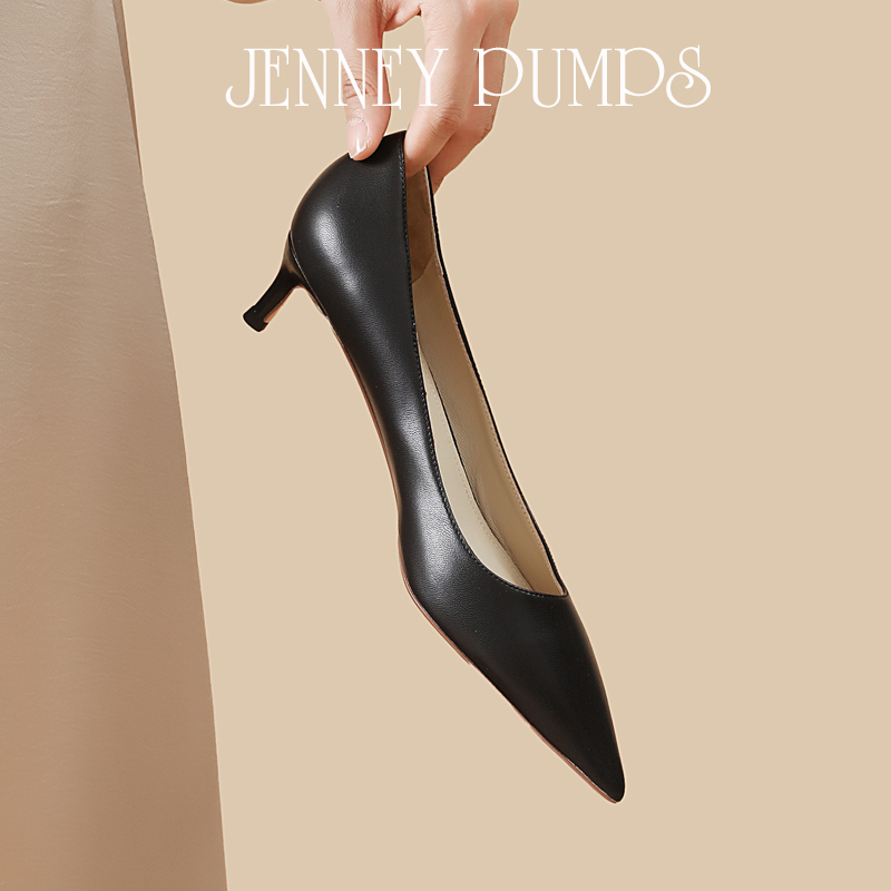 Zhou Zhenjie Series [Rising and Sleeping with the Dawn] Sheepskin Matte Black High Heels, Stiletto Pointed Toe Genuine Leather Professional Shoes