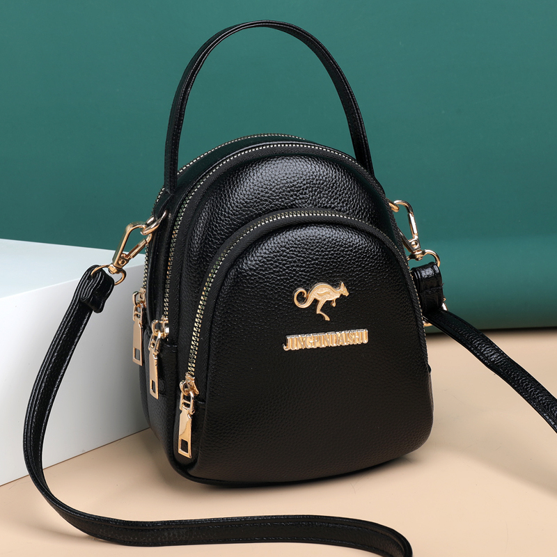 Genuine Leather Texture Three-Layer Small Bag for Women 2026 New Model Ladies' Phone Bag Shoulder Bag Korean Style Versatile Crossbody Bag