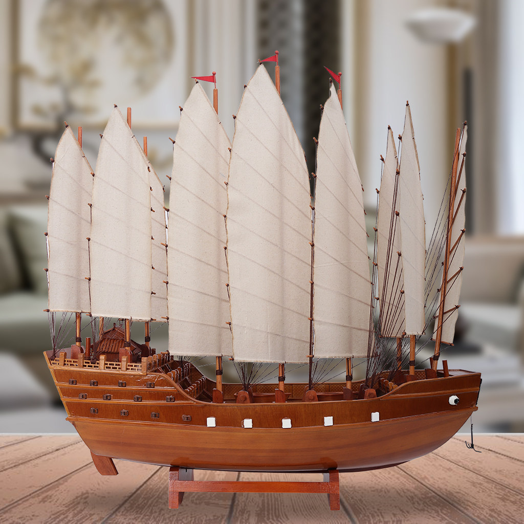 Zheng Hebao Boat Solid Wood Classical Sailing Model Chinese Home Decoration with smooth handicraft gift decoration