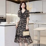 Ретро кружевное шифоновое летнее платье, приталенная юбка, кружевное платье, в западном стиле