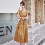 Рубашка, платье, летний приталенный корсет, юбка, французский стиль, V-образный вырез, рукава фонарики