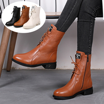 Flat bottom Martin boots woman 2021 autumn winter new dermis Inn wind womens boots big code lacing plus suede warm medium cylinder boot