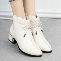 2022 spring autumn new genuine leather coarse heel short boots with soft bottom womens boot big code 100 lap beige short cylinder soft leather single boot