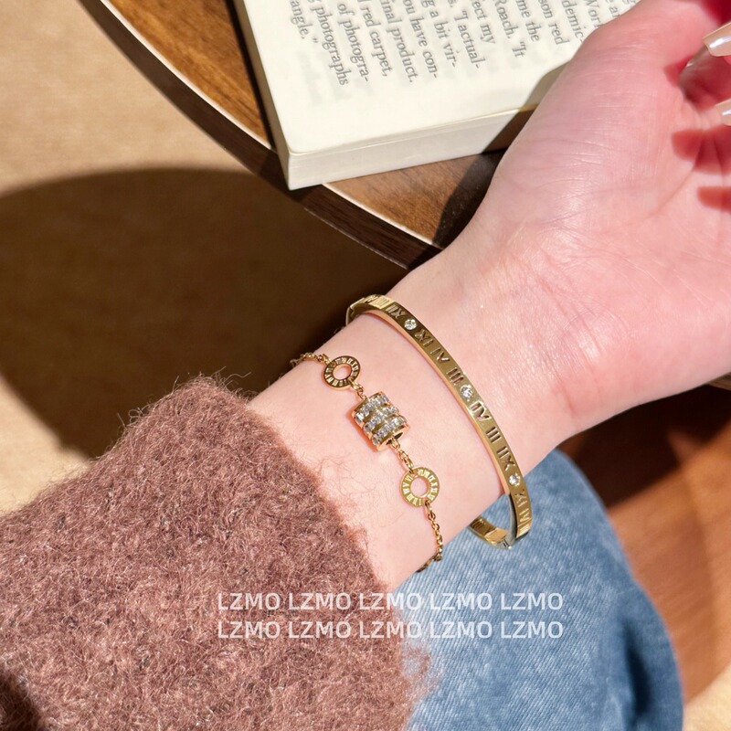 Lzmo Roman Numeral Titanium Steel Non-Fading Bracelet Stackable Waist Chain Bracelet ins Minimalist Style Stackable Accessories Jewelry